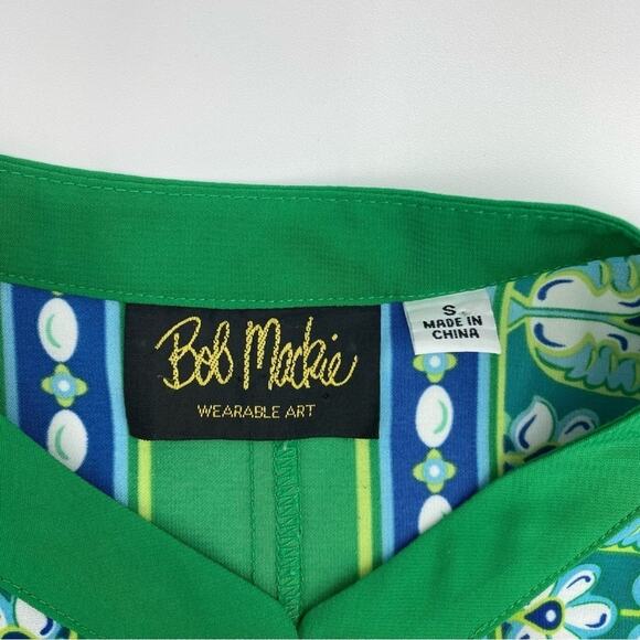 Bob Mackie Blouse Woman's Small Blue & Green Wearable Art Artsy Printed Bohemian - Picture 3 of 8
